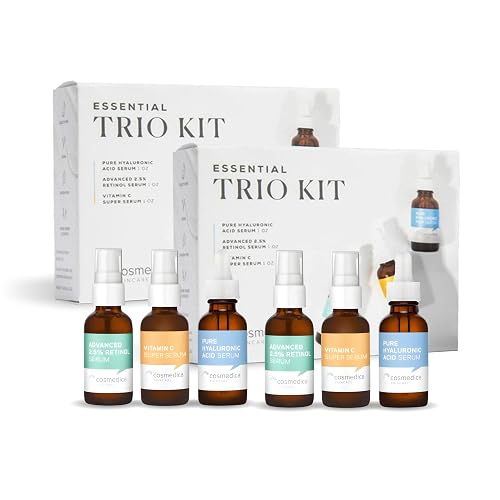 Cosmedica Skincare Facial Serum Trio Set - Vitamin C, Retinol & Hyaluronic Acid Serums for Face - Hydrating & Smoothing Skincare - Vegan, Cruelty Free Beauty & Personal Care Cosmedica Skincare