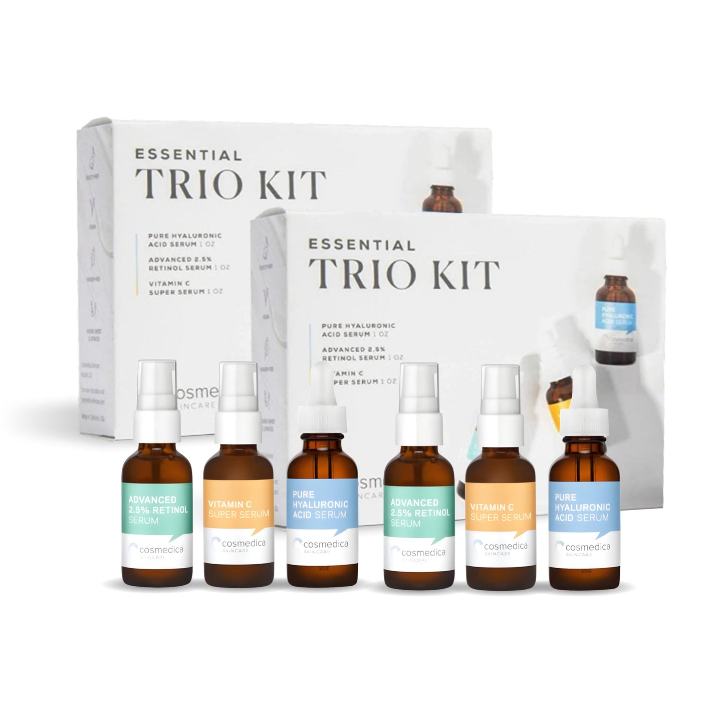 Cosmedica Skincare Facial Serum Trio Set - Vitamin C, Retinol & Hyaluronic Acid Serums for Face - Hydrating & Smoothing Skincare - Vegan, Cruelty Free Beauty & Personal Care Cosmedica Skincare