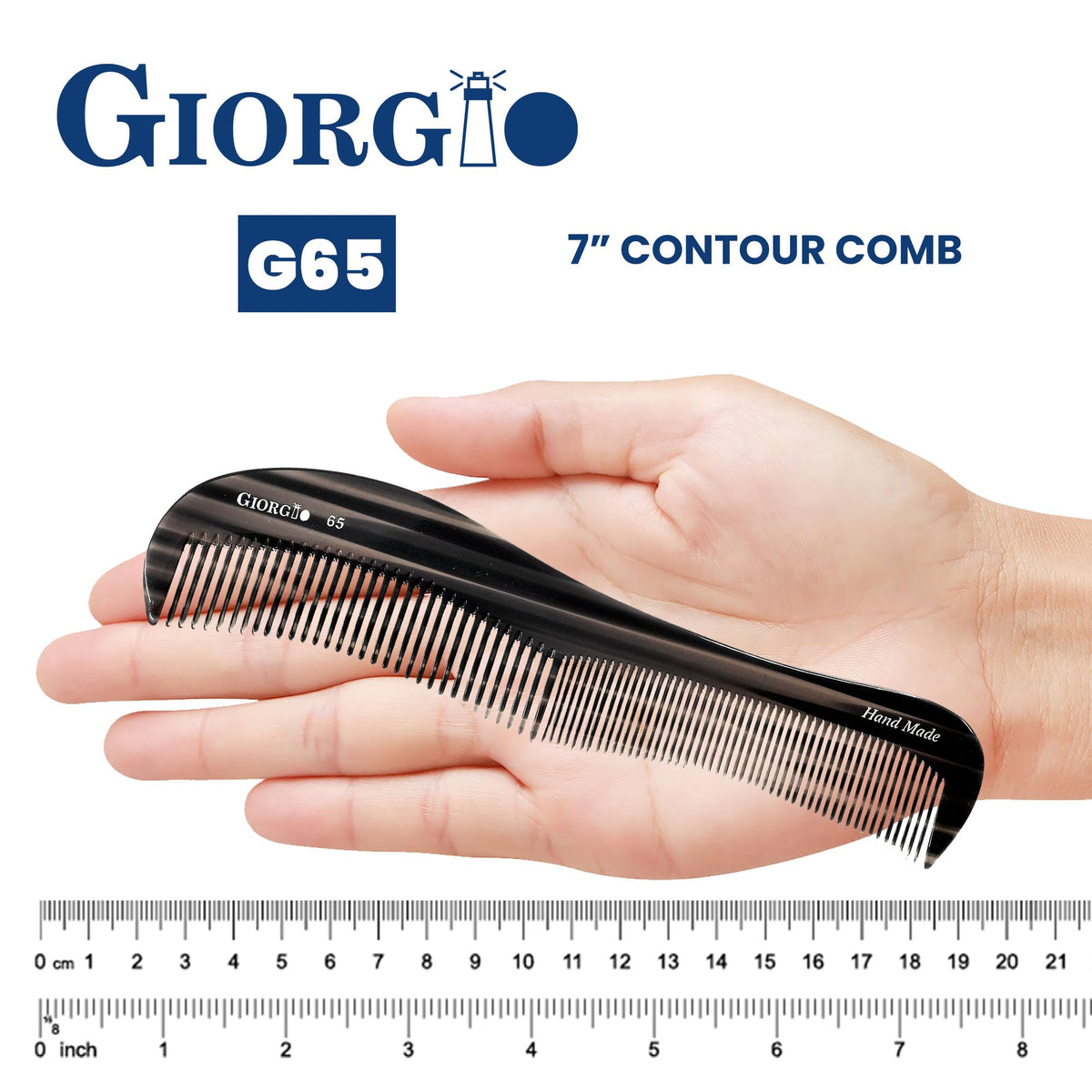 Giorgio G65 Contour Comb - Fine Tooth & Wide Tooth Comb for Thick & Thin Hair for Men, Women & Kids - Saw Cut, Handmade & Hand Polished (8.5")