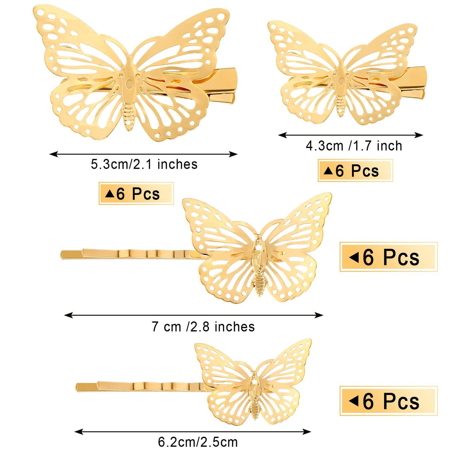 24 Pieces Halloween Butterfly Hair Clips Metal Butterfly Hair Clamps Metallic Hollow Butterfly Hairpins Clips Hair Accessories for Women Girls Beauty & Personal Care WILLBOND