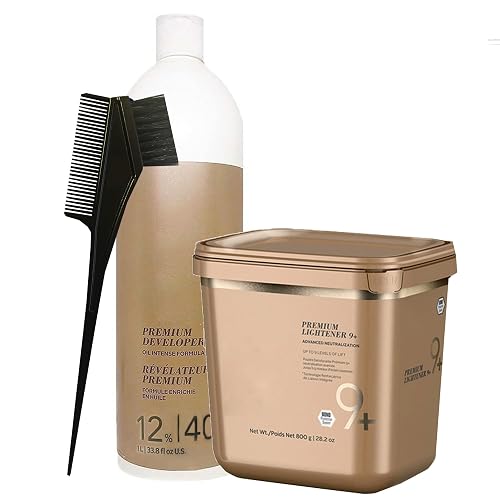 Blonde Me Lightener 9+ Premium Bleach 800 grams, BlondeMe Developer 12% / 40 Vol 1 Liter and M Hair Designs Tint Brush Comb (Bundle), Off White Beauty & Personal Care M Hair Designs