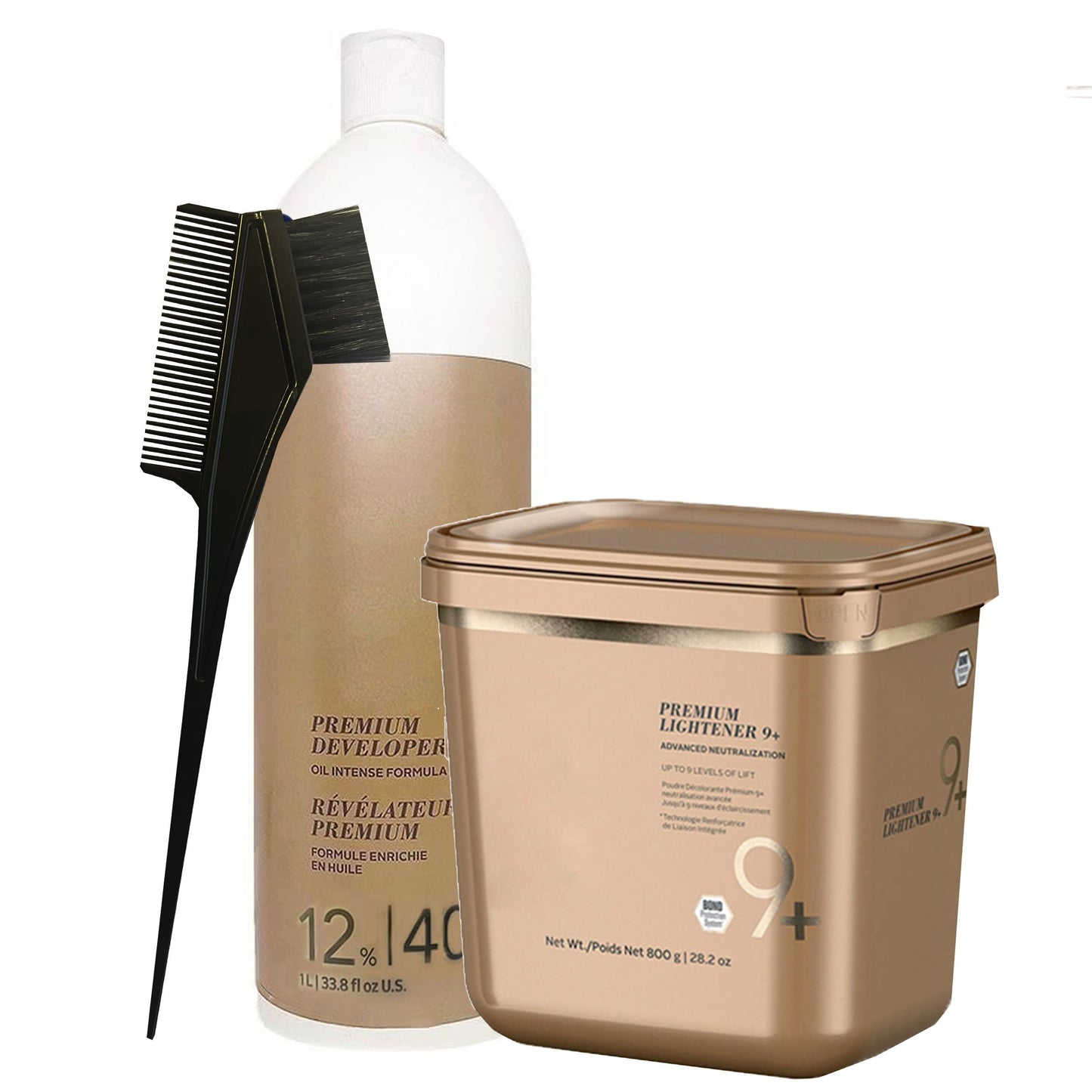 Blonde Me Lightener 9+ Premium Bleach 800 grams, BlondeMe Developer 12% / 40 Vol 1 Liter and M Hair Designs Tint Brush Comb (Bundle), Off White Beauty & Personal Care M Hair Designs