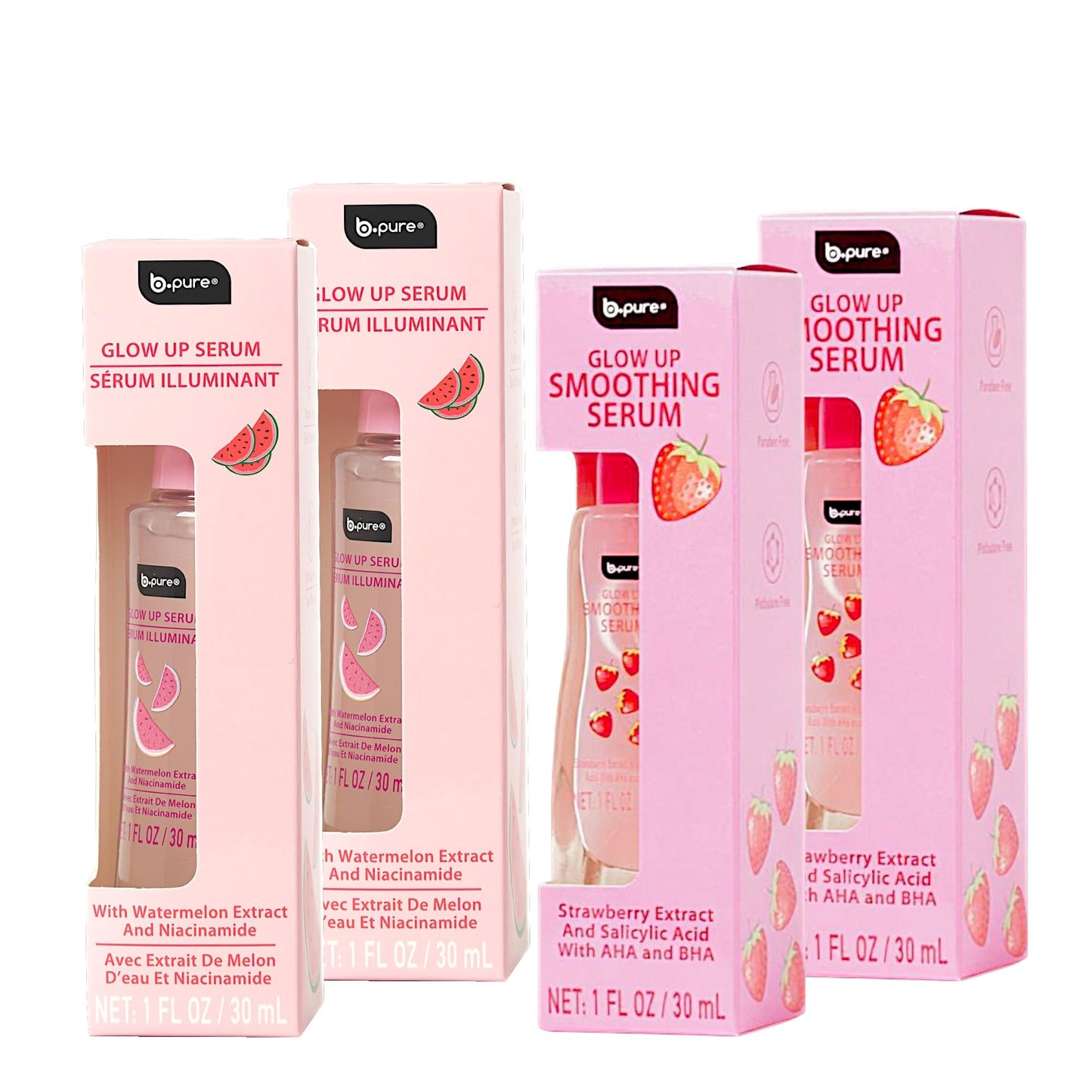 b.pure Glow Up Face Serum Variety Pack | Watermelon & Strawberry Formulas | Niacinamide, Salicylic Acid & AHA/BHA | 1 oz, 4-Pack Beauty & Personal Care b.pure