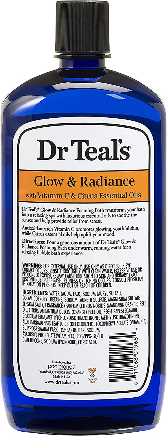 Dr Teal's Foaming Bath Combo Pack (68 fl oz Total), Moisturizing Shea Butter & Almond Oil, and Glow & Radiance with Vitamin C and Citrus Essential Beauty and Personal Care Dr Teal's