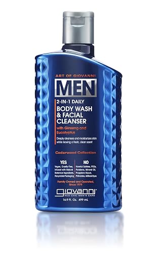 GIOVANNI Men 2-in-1 Body & Face Wash - Hydrating Shower Gel for Men, Face & Body Cleanser, Fresh Sandalwood & Vetiver Scented, Daily Skin Care - 16.9 Beauty & Personal Care GIOVANNI