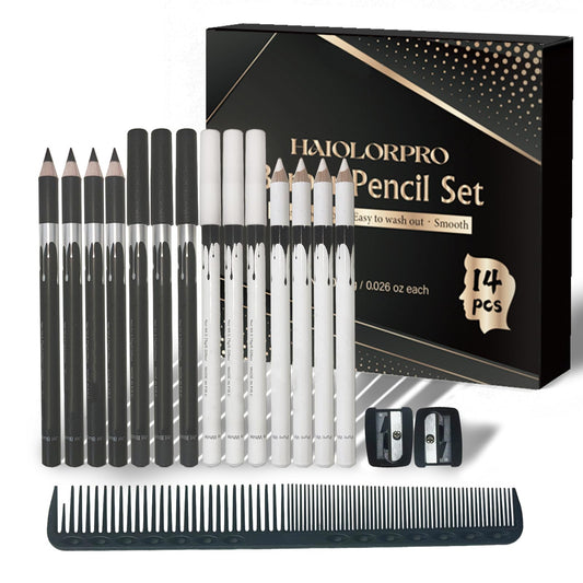 HAIOLORPRO 14PCS Barber Pencil for lineup, White Black Magic Hairline Pencil, Beard Shaping Guide Pen with 2 Sharpeners and 1 Styling Comb, Barber Beauty and Personal Care HAIOLORPRO