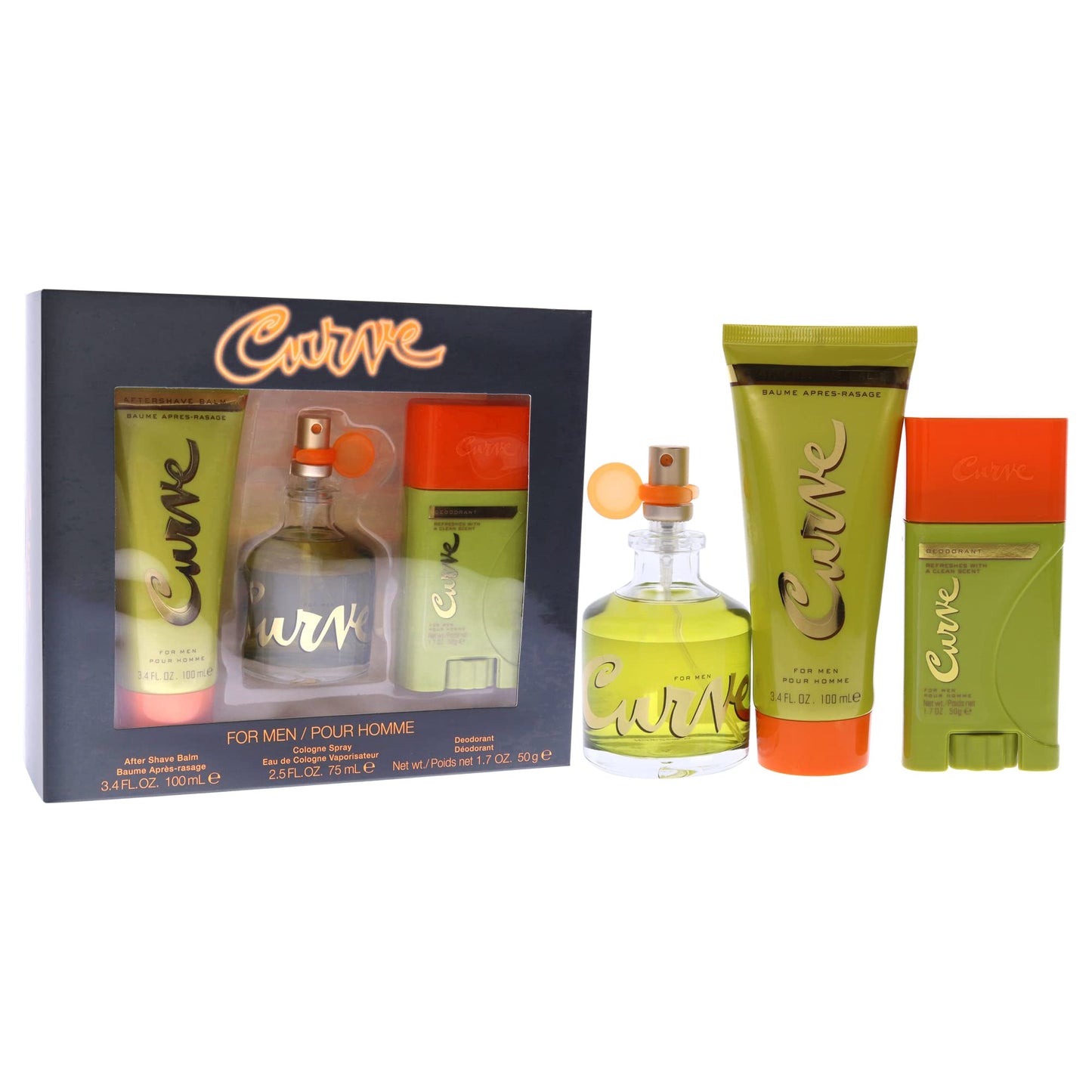 Curve Curve for Men, Men's Fragrance 3 Piece Gift Set, 2.5 Fl. Oz. Eau De Cologne, 3 Count, aftershave/deodorant Beauty & Personal Care Curve