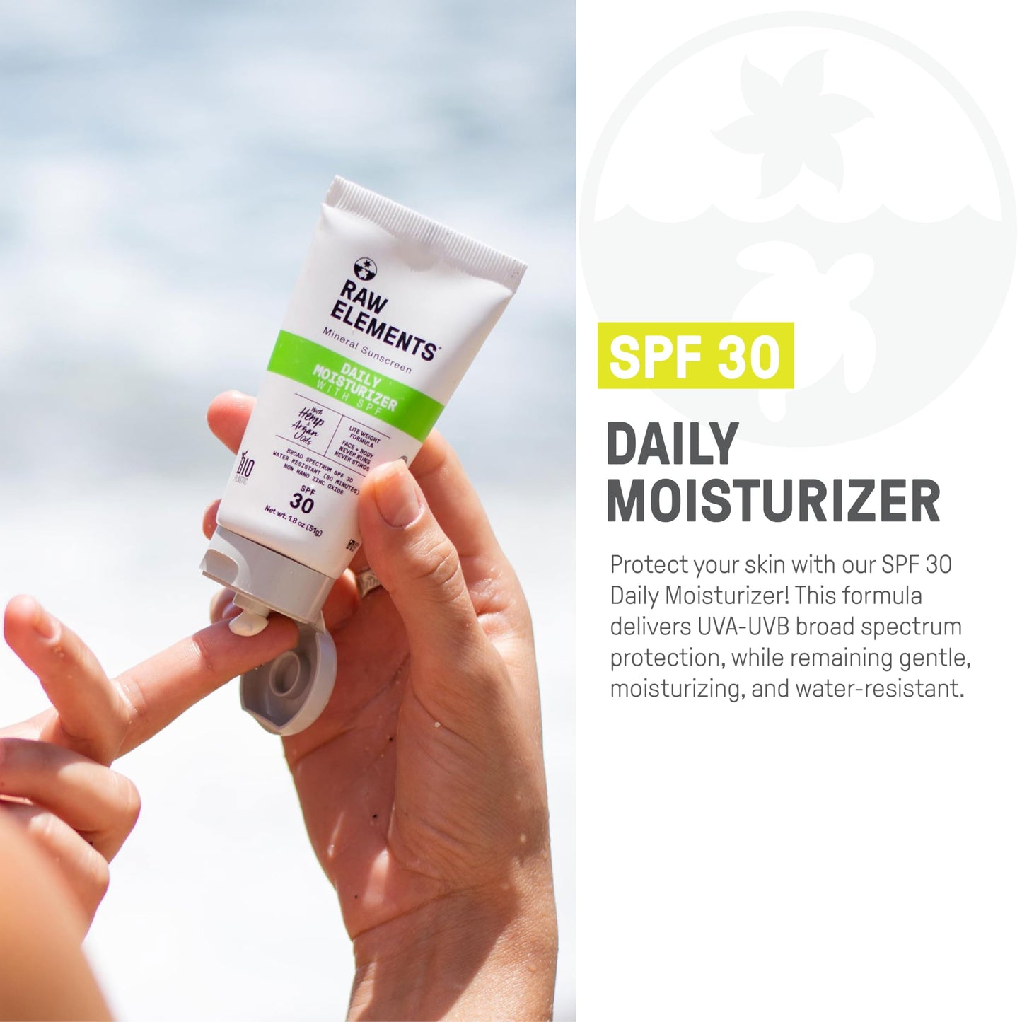 Raw Elements Daily Lifestyle Moisturizer Bio-Resin Tube - SPF 30, UVA-UVB Protection, Non-Nano Zinc, Reef-Safe, Water Resistant, 1.8 oz Beauty & Personal Care Raw Elements