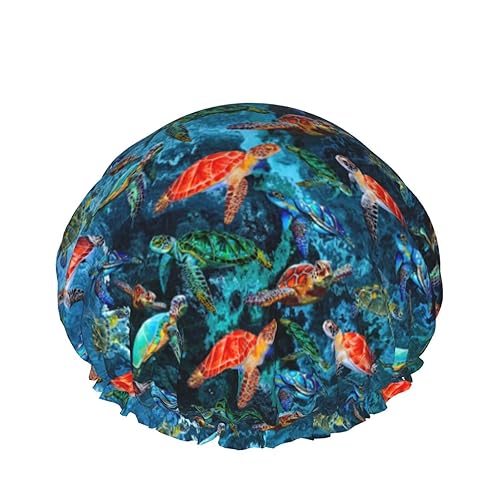 Sea Turtle Shower Cap For Women Adjustable Double Waterproof Layers Bathing Bath Cap Hair Protection Reusable Ladies Spa Salon Shower Hat Beauty & Personal Care Wizfuyq