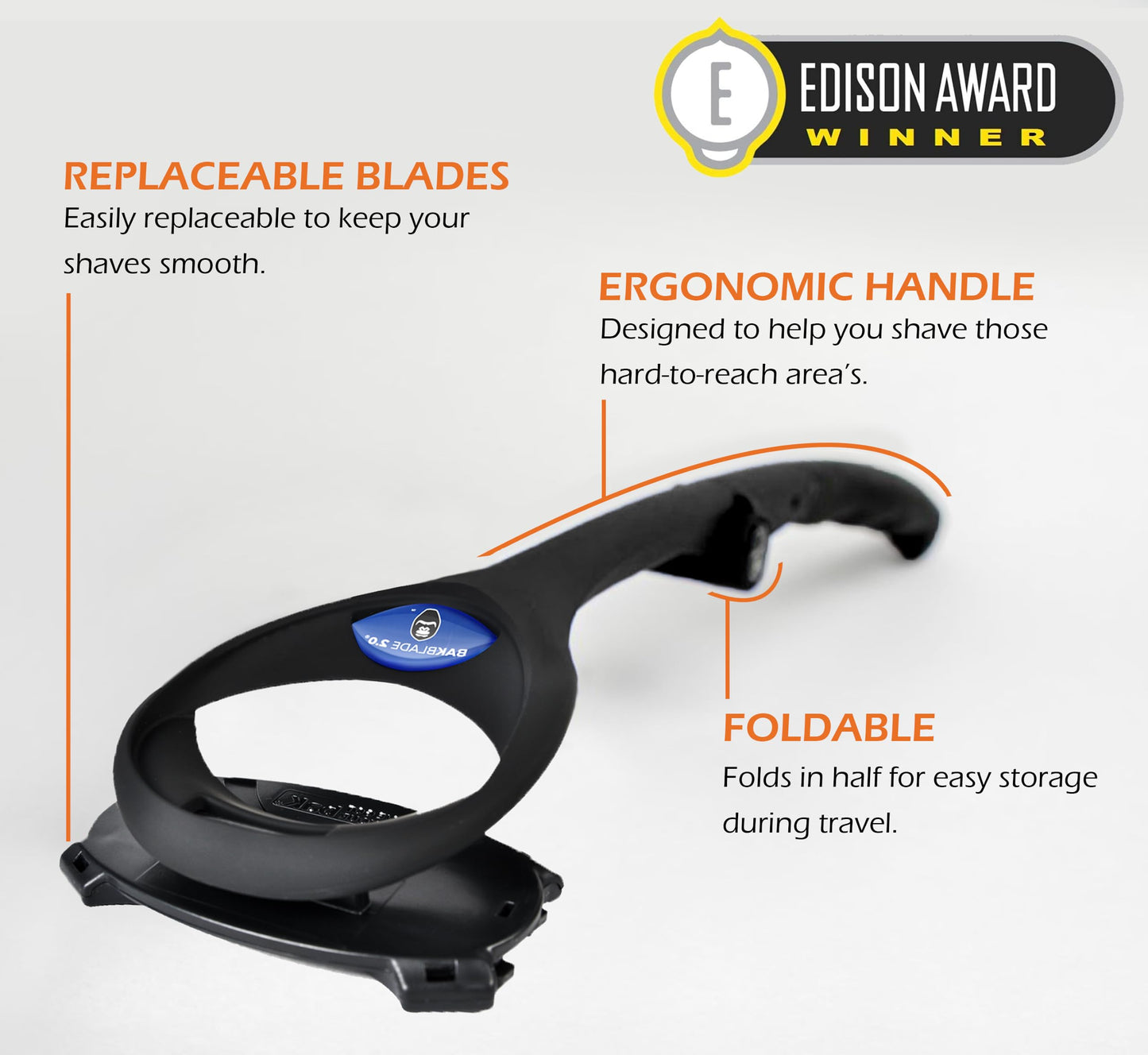 baKblade 2.0 PLUS - Back Shaver for Men (DIY), Ergonomic Handle, Shave Wet or Dry (Extra Blades Included) Beauty and Personal Care BAKBLADE