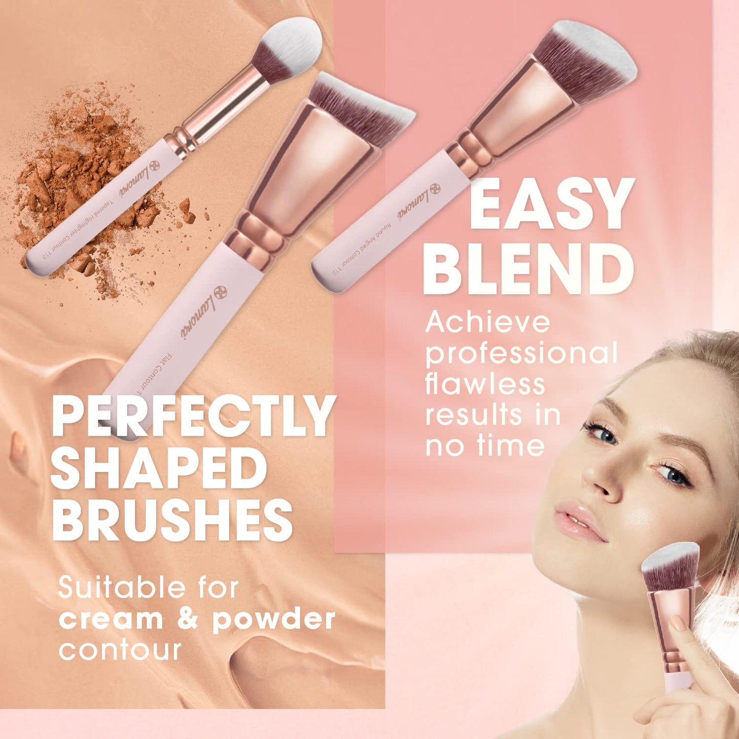 Pro Face Contour Brush Set - Synthetic Contouring Sculpting and Highlighting Kit - Cream Blush Powder Flat Nose Cheek Round Small Angled Fan Tapered Beauty & Personal Care Lamora