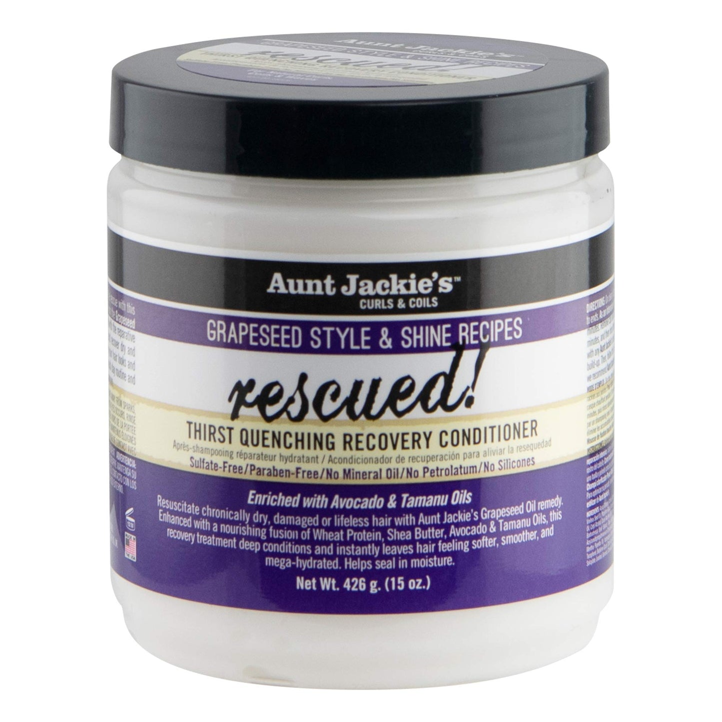 Aunt Jackie's Grapeseed Style and Shine Recipes Rescued Thirst Quenching Hair Recovery Conditioner Repair Treatment, Seals in Moisture, 15 oz Beauty & Personal Care Aunt Jackie's