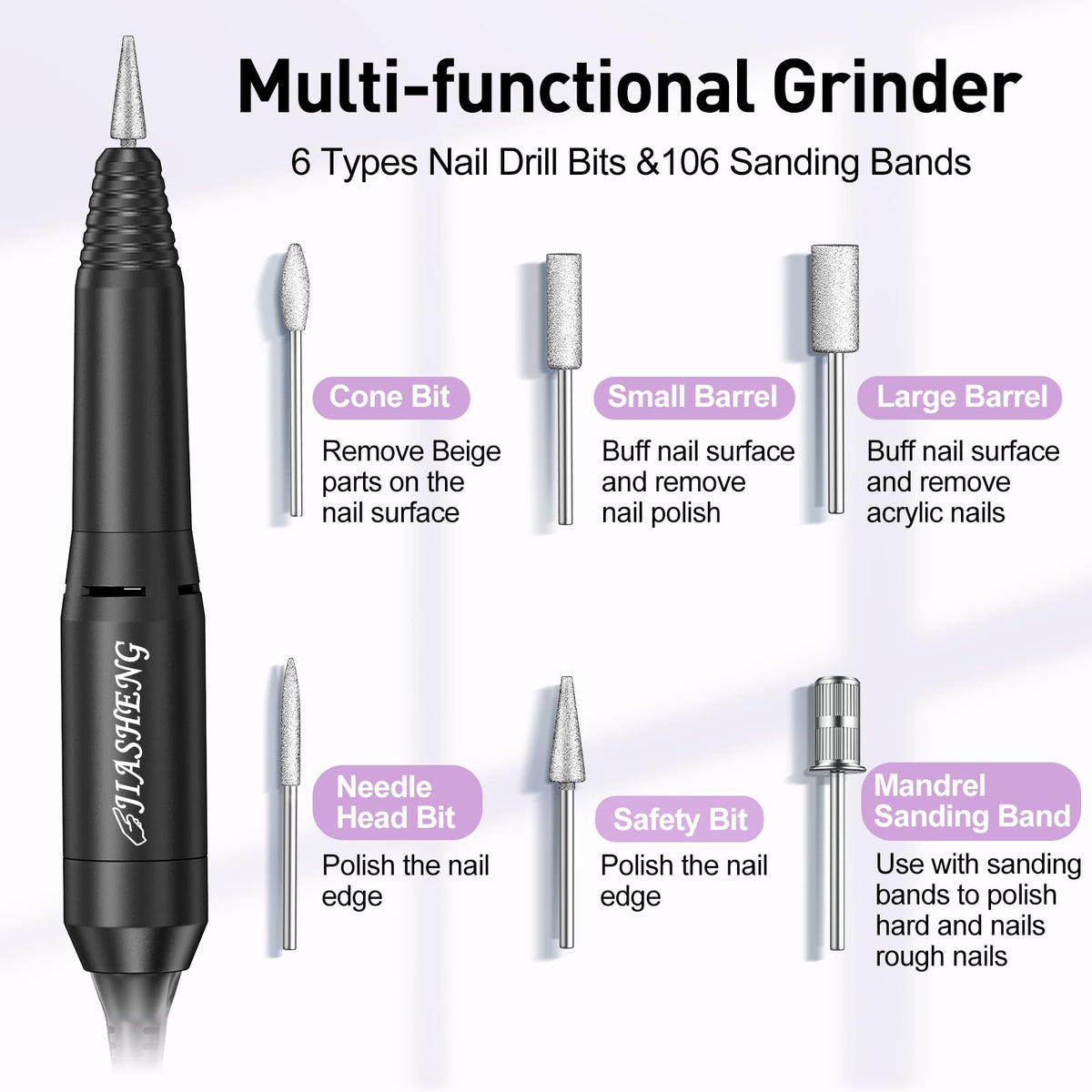 JIASHENG Professional Nail Drill, 20000rpm Electric Nail Drill Machine, Electronic Nail File Drills for Acrylic Nails Gel Nails Manicure Pedicure Beauty & Personal Care JIASHENG
