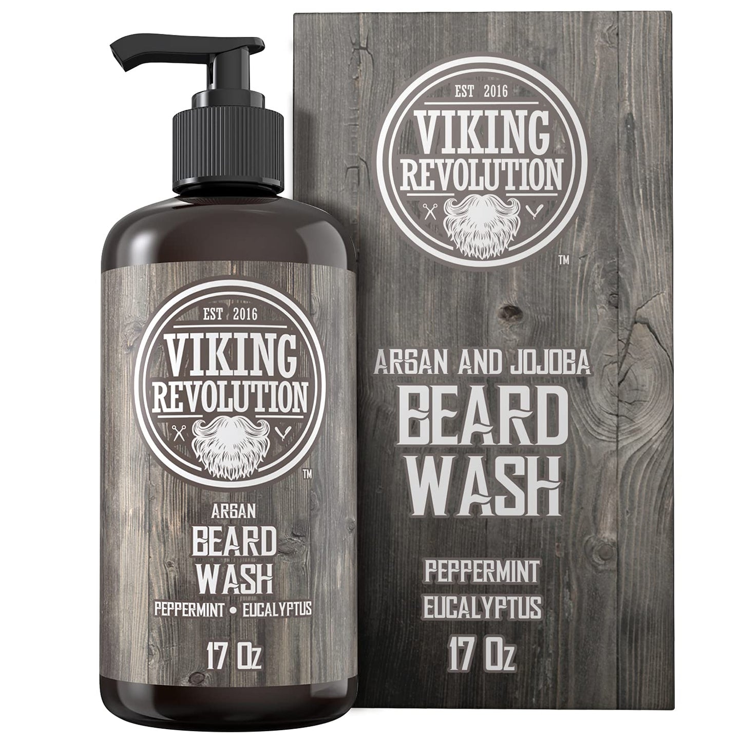 Beard Wash Shampoo w/Argan & Jojoba Oils - Softens & Strengthens - Natural Peppermint and Eucalyptus Scent - Beard Shampoo w/Beard Oil (17 oz Shampoo) Beauty & Personal Care Viking Revolution