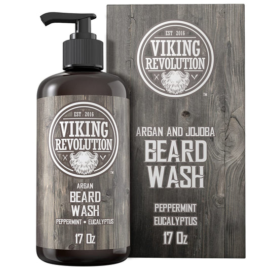 Beard Wash Shampoo w/Argan & Jojoba Oils - Softens & Strengthens - Natural Peppermint and Eucalyptus Scent - Beard Shampoo w/Beard Oil (17 oz Shampoo) Beauty & Personal Care Viking Revolution