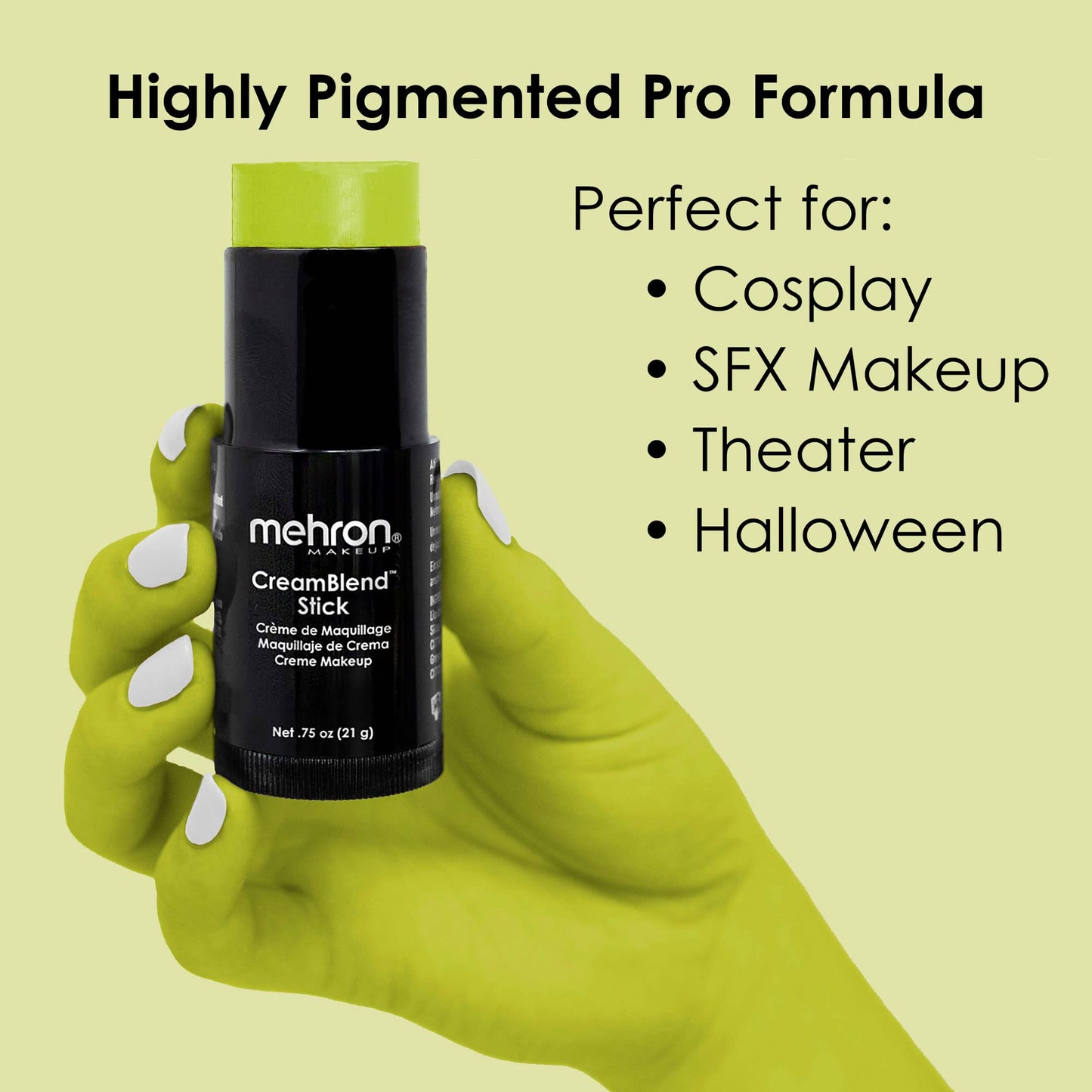 Mehron Makeup CreamBlend Stick | Face Paint, Body Paint, & Foundation Cream Makeup | Perfect for Halloween .75 oz (21 g) (Ogre Green) | Made in the Beauty & Personal Care Mehron