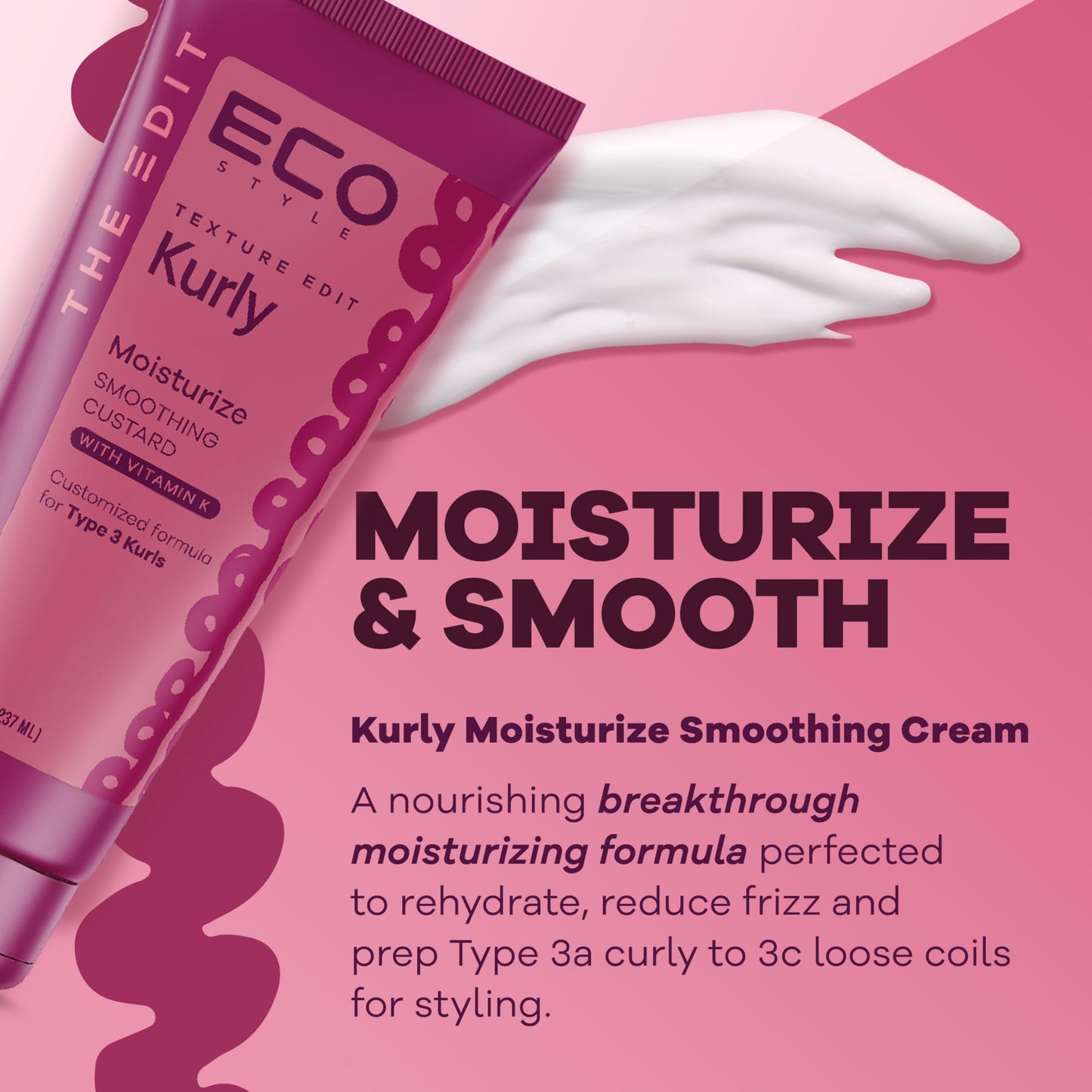 ECO STYLE, Texture Edit, Kurly Moisturize Smoothing Cream for Type 3 curly hair - A sulfate-free, curl cream that smooths, combats frizz and nourishes Beauty & Personal Care Eco Style