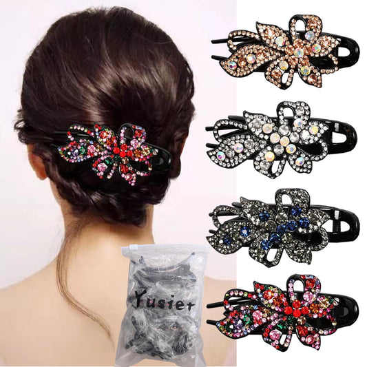 Yusier 4pcs Sparkling Rhinestone Duckbill Clips Decorative Hair Clips for Fine Hair Bling Crystal Prom Barrettes Diamond Hair Clips with Flower Hair Beauty & Personal Care Yusier
