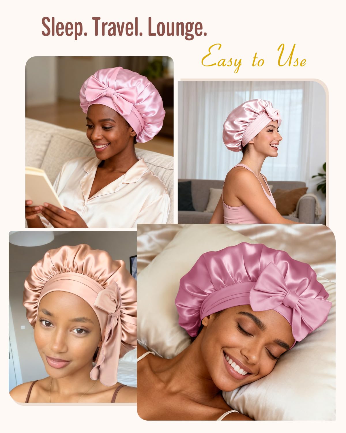 Bonnet Queen Silk Bonnet Satin Bonnet with Tie Band Hair Bonnet for Sleeping Night Sleep Hat for Women
