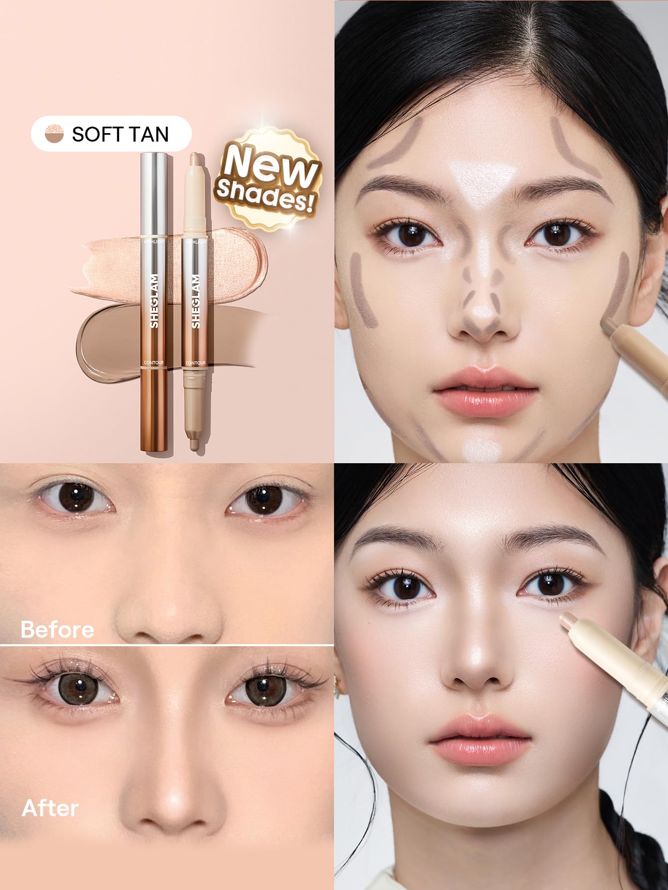 SHEGLAM Fine Line 2-in-1 Nose Contour & Highlight Pen-05 Soft Tan Beauty & Personal Care SHEGLAM