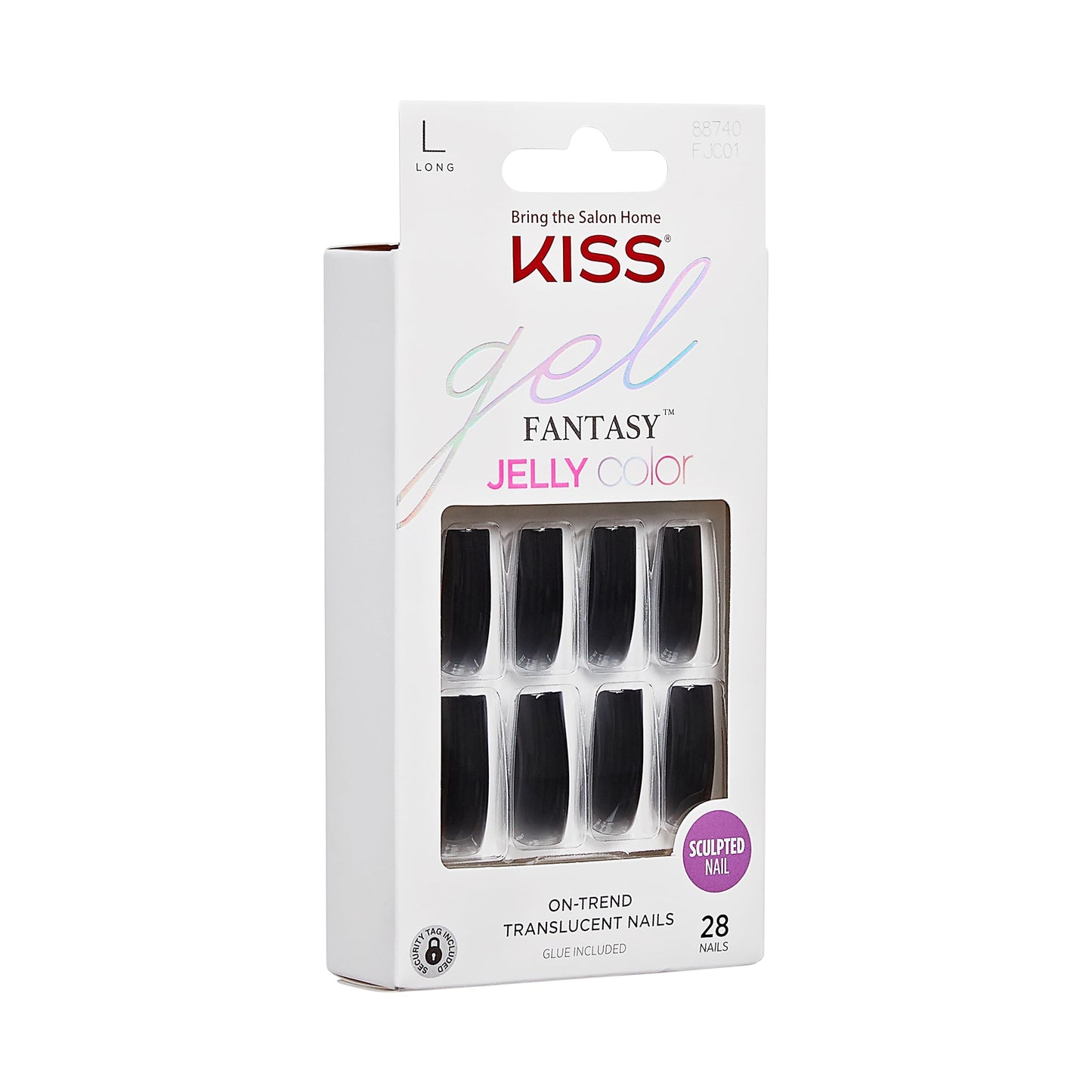 KISS Gel Fantasy Press On Nails, Nail glue included, 'Jelly Gelée', Black, Long Size, Square Shape, Includes 28 Nails, 2g glue, 1 Manicure Stick, 1 Beauty & Personal Care KISS