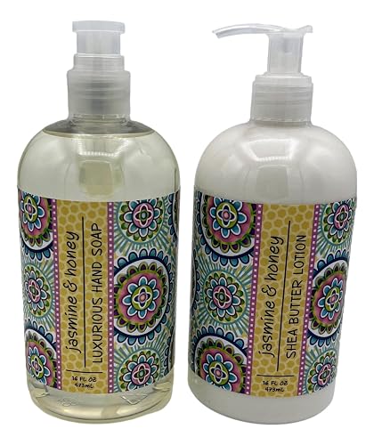 Greenwich Bay Trading Co, Jasmine and Honey Hand Soap and Shea Butter Lotion Set, 16 Ounces Each Beauty & Personal Care Greenwich Bay Trading Company