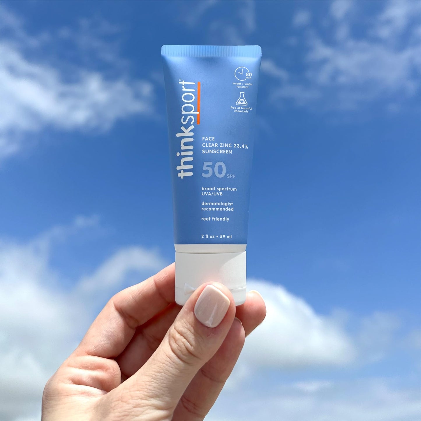 Thinksport SPF 50+ Sunscreen for Face with Clear Zinc Oxide, 2 Fl Oz - Safe, Natural, Water Resistant Face Sunscreen UVA/UVB Sun Protection - Vegan Beauty & Personal Care THINK