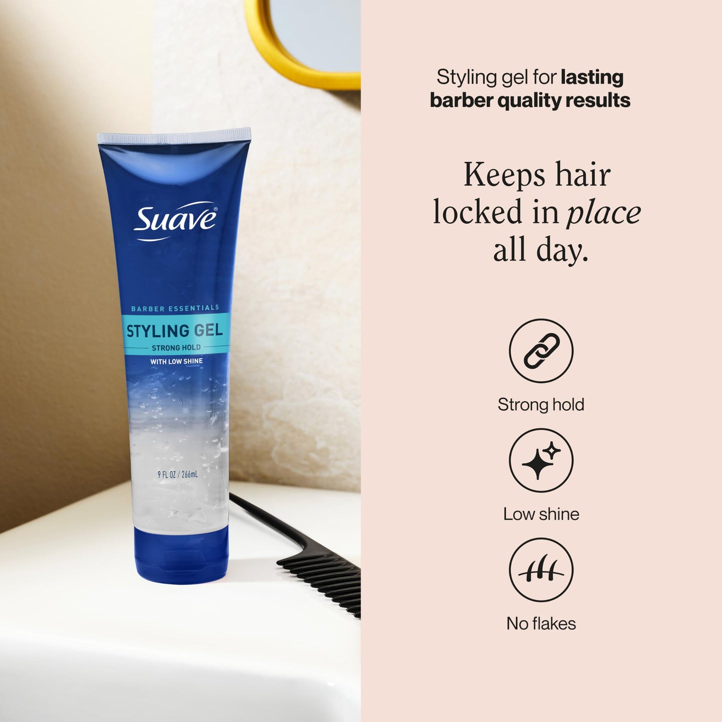 Suave Barber Essentials Styling Gel for Men, Strong Hold and Low Shine, No Flakes, Barber-Quality Results, 9 oz Beauty & Personal Care Suave
