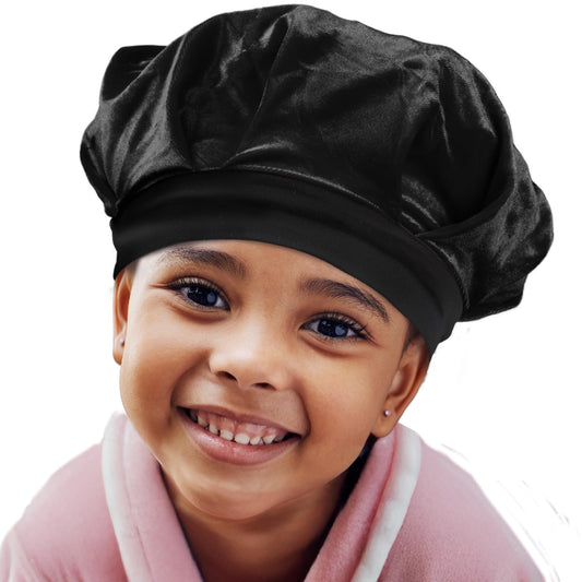 DONNA Kids Silky Velvet Bonnet, Shower Cap for Girl and Kids Wide Band, Reversible, Bonnet for Girls, 1pc BLACK COLOR Beauty and Personal Care DONNA