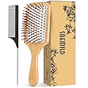 Hair Brush-Natural Wooden Bamboo Brush and Detangle Tail Comb, Paddle Hairbrush for Women Men and Kids Make Thin Long Curly Hair Health and Massage Beauty & Personal Care Sofmild