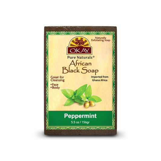 OKAY | African Black Soap with Peppermint | For All Skin Types | Cleanses and Exfoliates | Nourishes and Heals | Free of Sulfate, Silicone & Paraben | Beauty & Personal Care OKAY