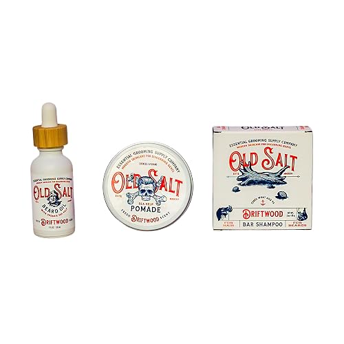 Driftwood Trio - Old Salt Grooming Supply - Beard Oil, Pomade and Bar Shampoo Set with Sea Kelp - Handcrafted, Natural, No Harsh Chemicles Beauty & Personal Care Old Salt