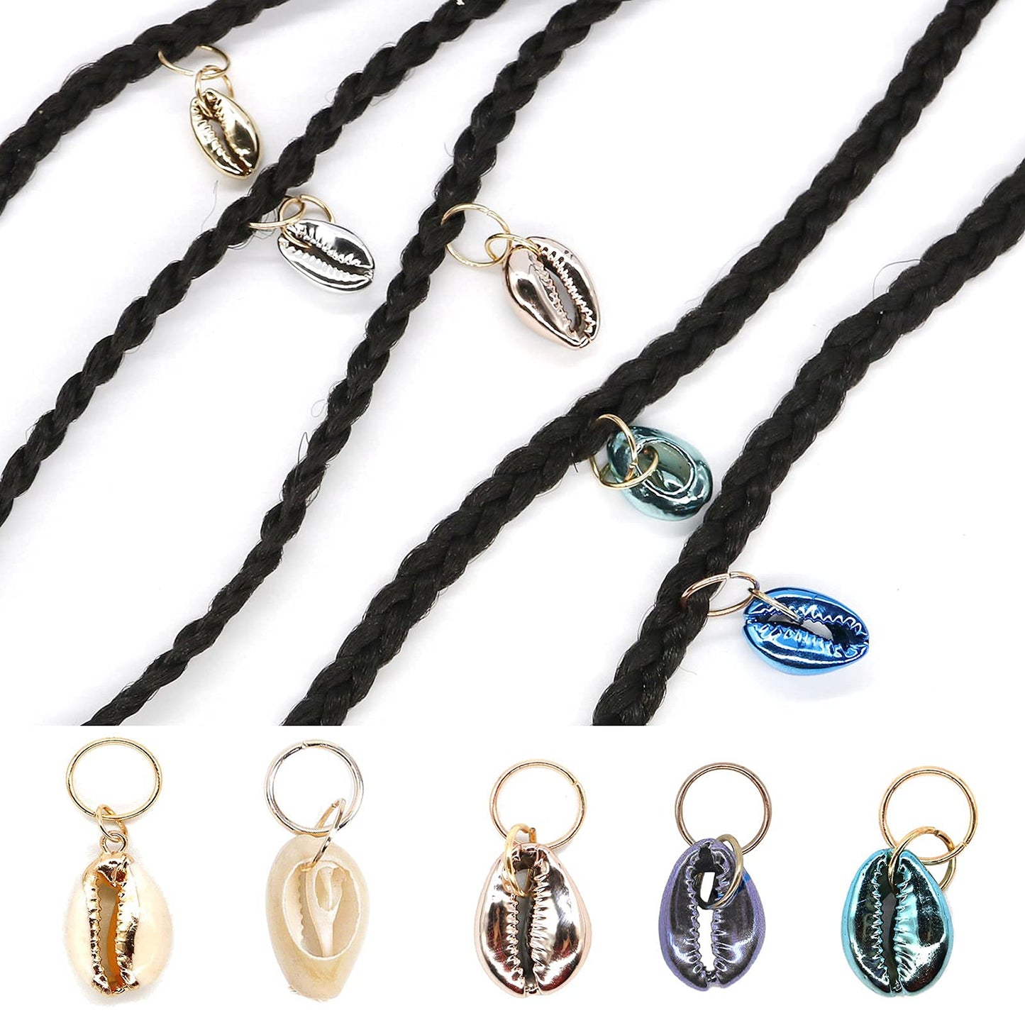 Dephnes 24 PCS Hair Jewelry for Women Braiding Hair Dreadlocks Ring Electroplated Shells Pendants Clips for DIY Shell Charms Hair Decorations Beauty & Personal Care Dephnes