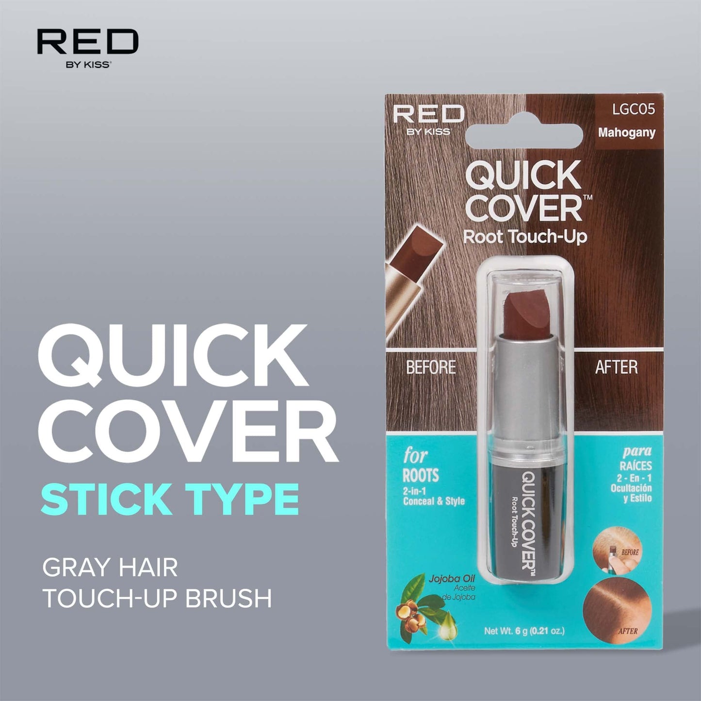 RED by Kiss Quick Cover Root Touch Up Stick, Water-Resistant Temporary Gray Hair Concealer with Brush for Roots and Beard, Long-Lasting Coverage, Easy Beauty & Personal Care Red by Kiss
