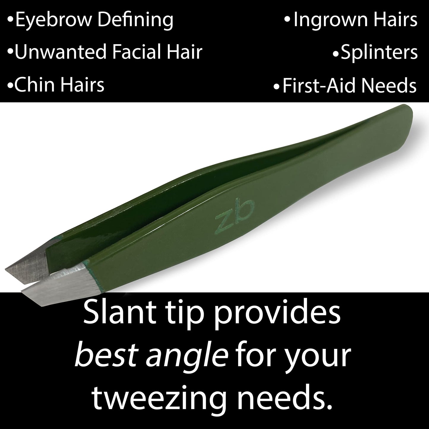 Tweezers - Surgical Grade Stainless Steel - Slant Tip for Expert Eyebrow Shaping and Facial Hair Removal - with Protective Pouch (Army Green) Beauty and Personal Care Zizzili Basics