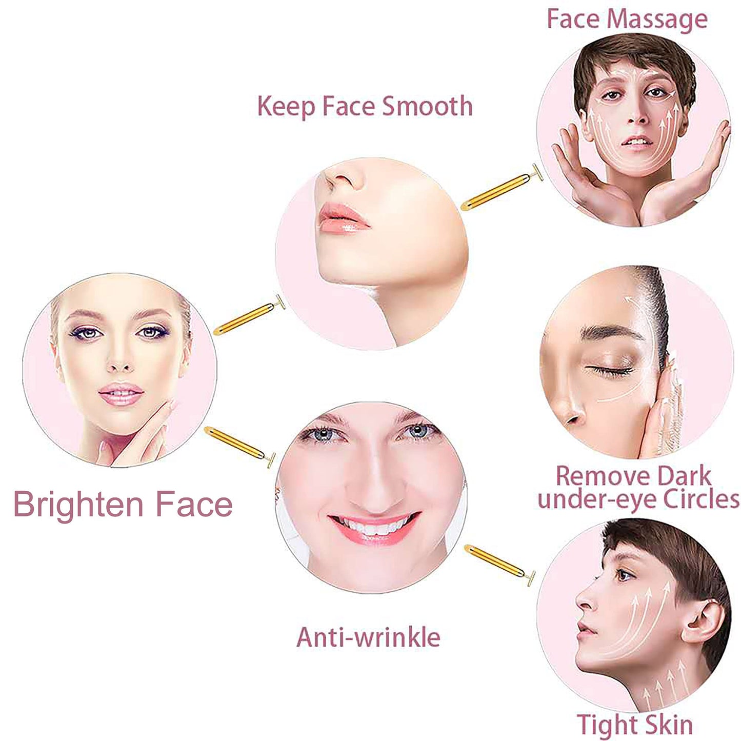 Amirce Face Massager Roller Golden 3D Roller Electric Facial Roller and T Shape Facial Roller Massager Kit Face Rollers Beauty & Personal Care Amirce