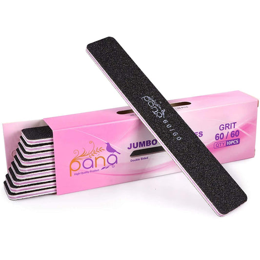 10pcs - PANA Jumbo Double-Sided Emery Nail File for Manicure, Pedicure, Natural, and Acrylic Nails - Black (Grit 60/60) Beauty & Personal Care PANA