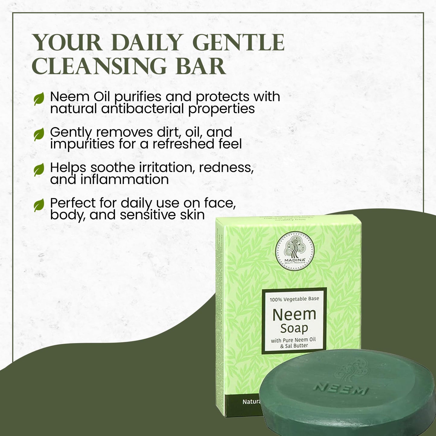 Madina Neem Advance Soap Bar - Deep Cleansing, Purifying, Moisturizing, Vegetable-Based, Halal & RSPO Certified, Gentle Cleanser for Face & Body, 6 Beauty & Personal Care Madina