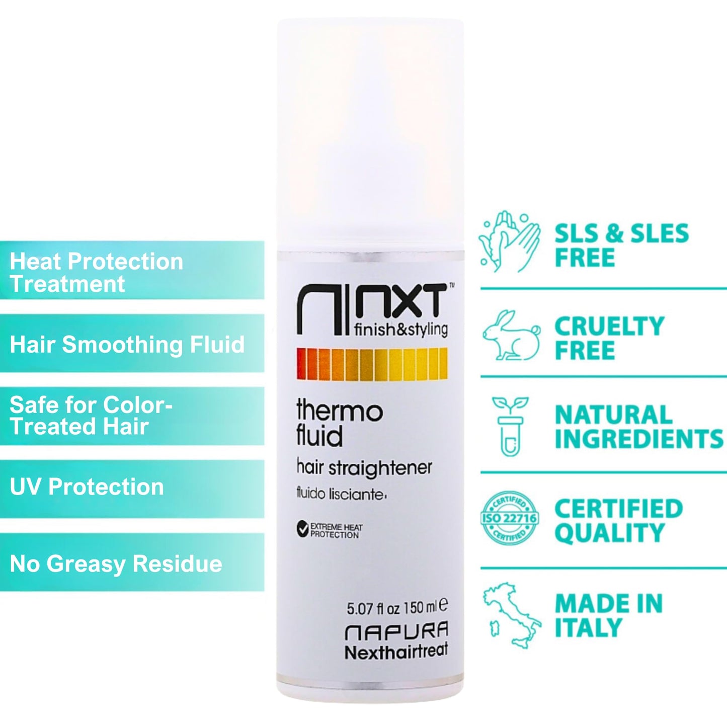 NAPURA Heat Protectant & Flat Iron Treatment (5.07 fl oz) - Hair Smoothing Thermal Fluid - Exceptional Silkiness, Softness, and Shine with Active Beauty & Personal Care NAPURA