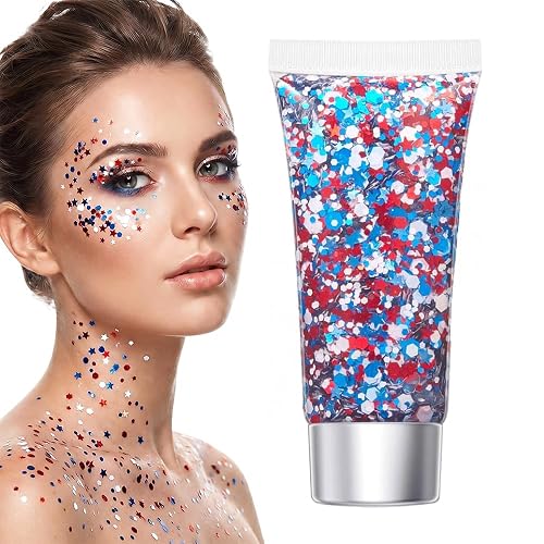 Red White Blue Hair Glitter Stick, 2026 New Patriotic USA Flag Star Chunky Face Body Outfits Sparkle Patriotic Pride Glitter for Soccer President's Beauty & Personal Care SundownAura