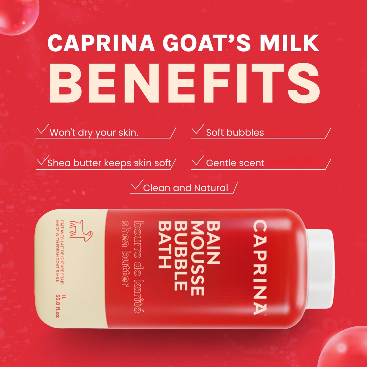 Caprina Fresh Goat’s Milk Bubble Bath, 1L, Hydrating Relaxing Foam Bath, Moisturizing and Gentle on Skin, Made in Canada (Shea Butter) Beauty and Personal Care Caprina by Canus