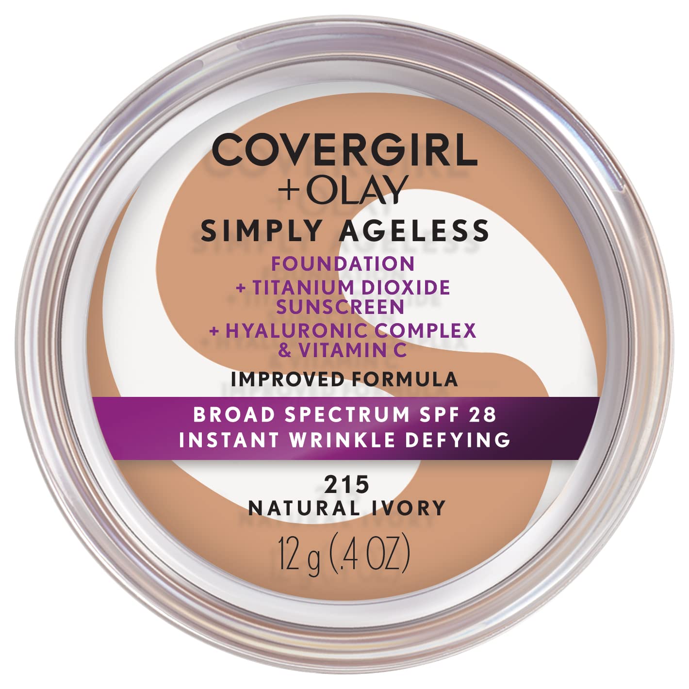 COVERGIRL Simply Ageless Instant Wrinkle Defying Foundation, SPF 28, Hyaluronic Complex & Vitamin C - 215 Natural Ivory, Pack of 1 Beauty & Personal Care COVERGIRL