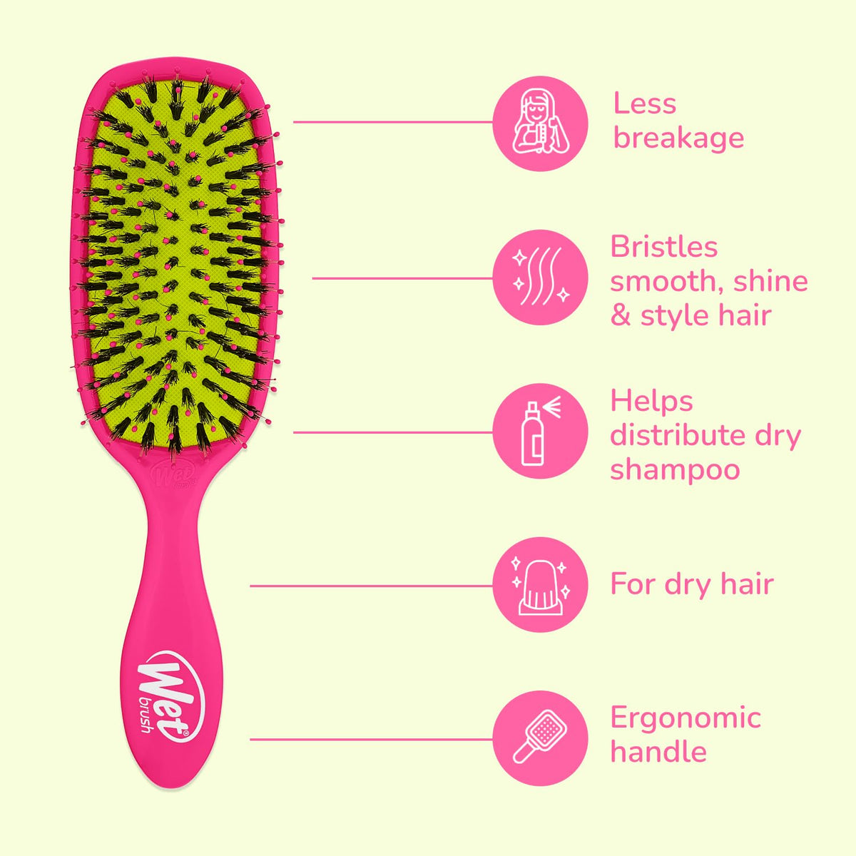 Wet Brush Shine Enhancer Hair Brush, Pink - Exclusive Ultra-soft IntelliFlex Bristles - Natural Boar Bristles Leave Hair Shiny And Smooth For All -