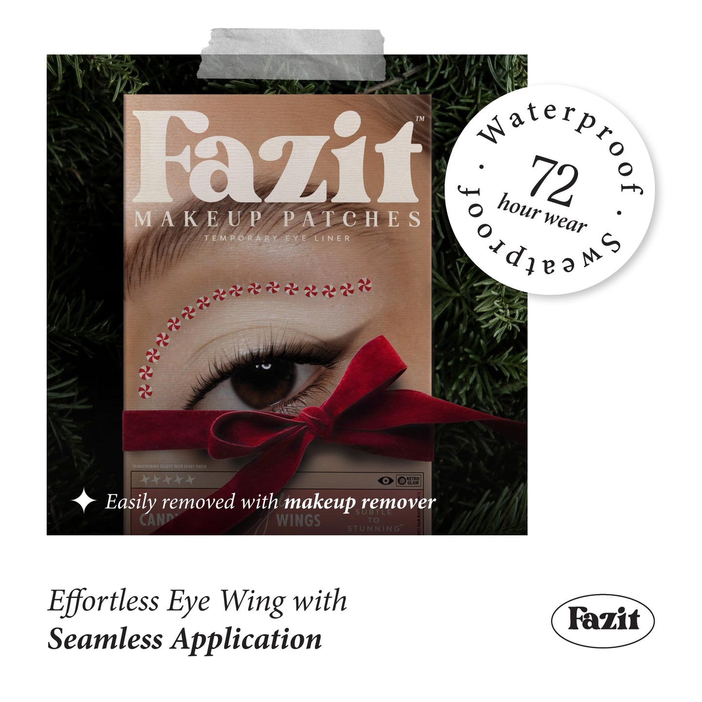 Fazit Makeup Patches - Candy Cane Eye Wings - Glow Up Make-Up Patches - Cute Glitter Makeup Accessories For Women - Cosmetic Glitter For Face Beauty & Personal Care Fazit