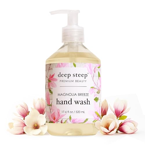 Deep Steep Liquid Hand Wash, Magnolia Breeze, 17.6 oz - Moisturizing Cleanser with Olive Oil, Aloe Vera, Glycerin & Hyaluronic Acid - Vegan, Clean Beauty & Personal Care Deep Steep