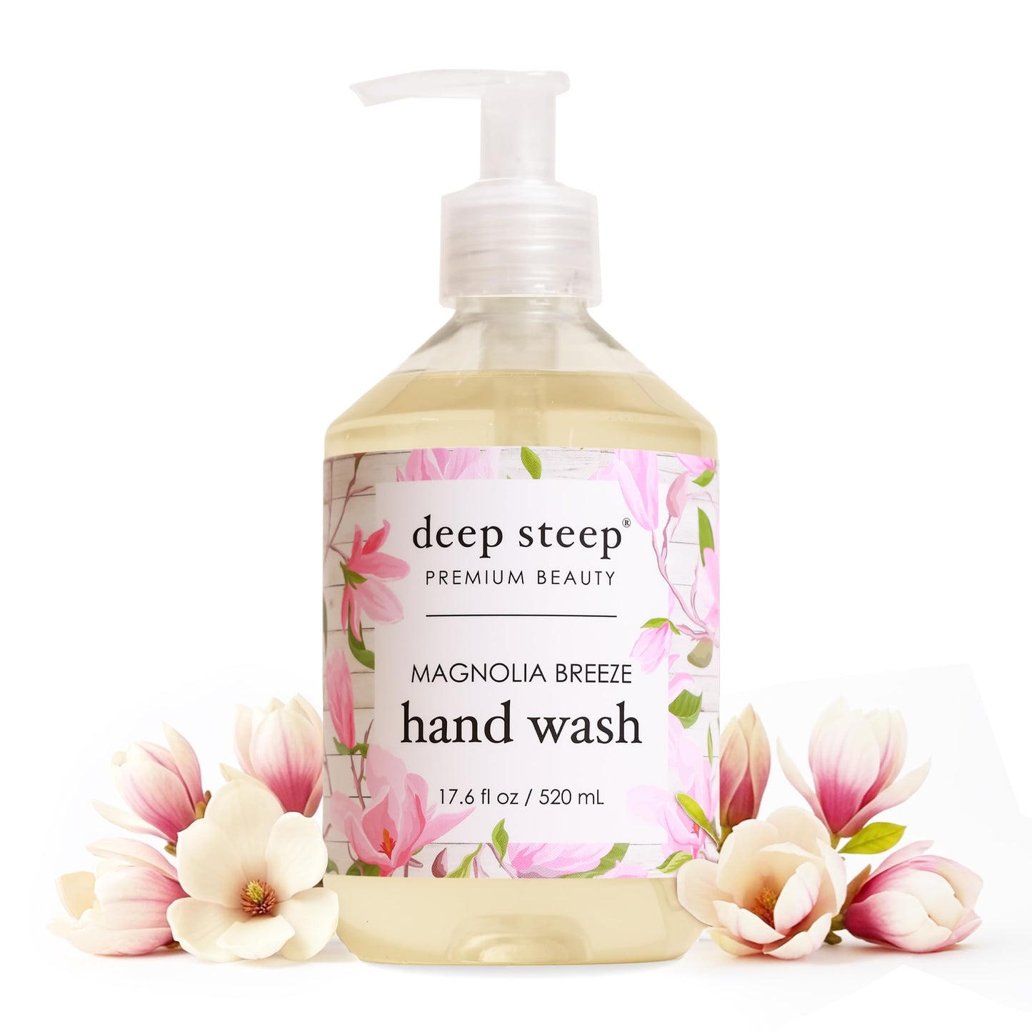 Deep Steep Liquid Hand Wash, Magnolia Breeze, 17.6 oz - Moisturizing Cleanser with Olive Oil, Aloe Vera, Glycerin & Hyaluronic Acid - Vegan, Clean Beauty & Personal Care Deep Steep