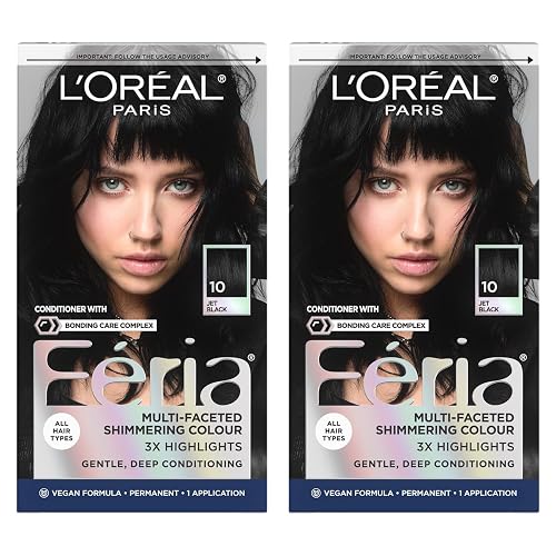 L'Oreal Paris Feria Multi-Faceted Shimmering Permanent Hair Color, High Intensity Hair Dye for 3X Highlights, 10 Jet Black, 1 Kit (Pack of 2) Beauty & Personal Care L'Oreal Paris