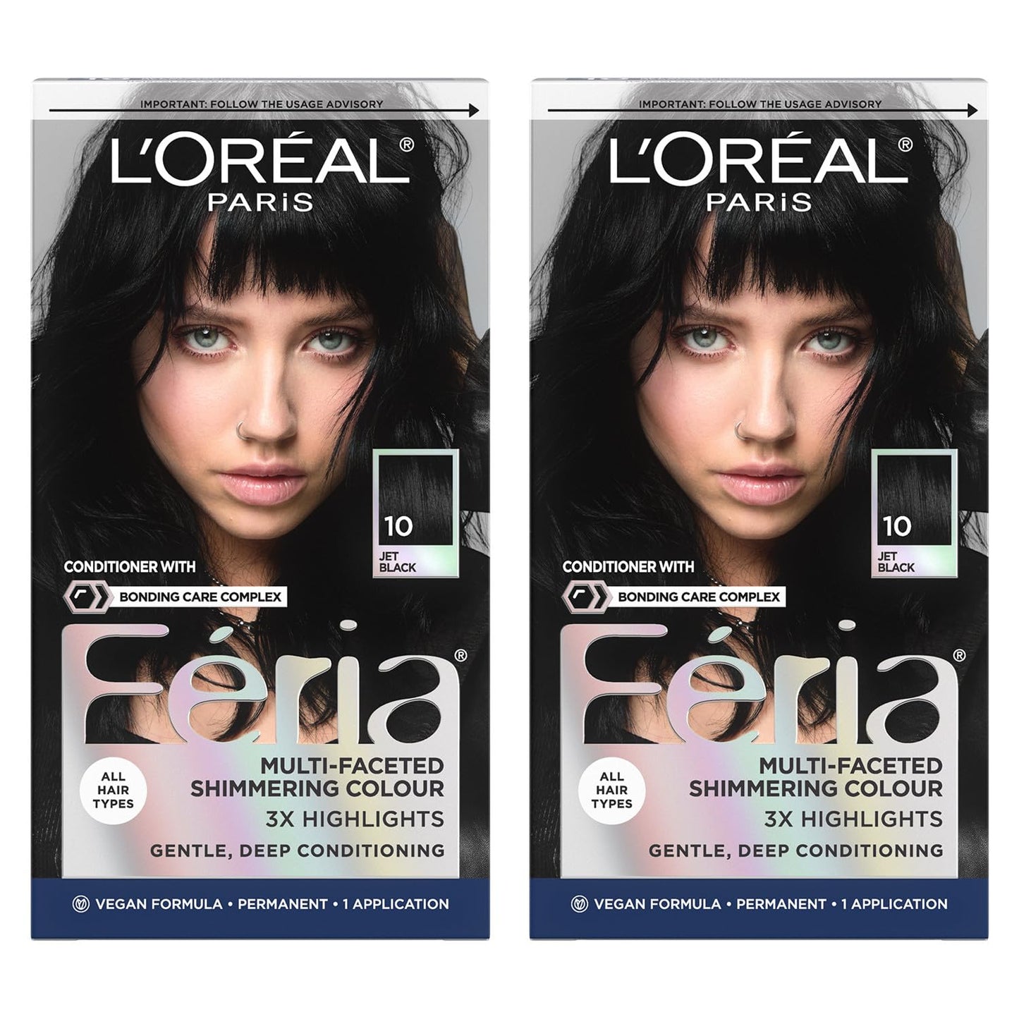 L'Oreal Paris Feria Multi-Faceted Shimmering Permanent Hair Color, High Intensity Hair Dye for 3X Highlights, 10 Jet Black, 1 Kit (Pack of 2) Beauty & Personal Care L'Oreal Paris