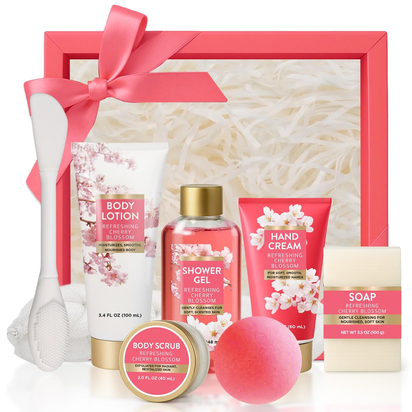 Gifts for Women 8pcs Cherry Blossom Spa Set, Bath and Body Self Care Gift Beauty and Personal Care BODY & EARTH
