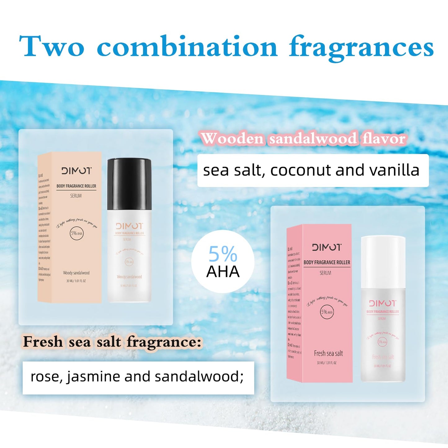 Roll-On Body Deodorant Serum?48H Odor Control + 5% Glycolic Acid?Underarm & Bikini Line Care (1 PC, Woody Sandalwood) Beauty and Personal Care DIMOT